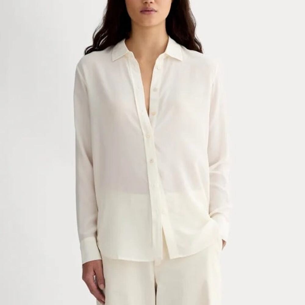 Everlane The Must Have Washable Silk Shirt Off White Size 0 NWT